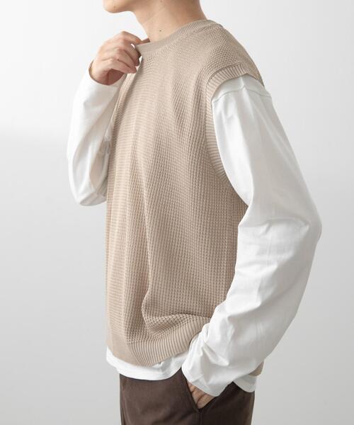ITEMS URBANRESEARCH(アイテムズ アーバンリサーチ)の「ワッフルニットベスト+ロングTシャツSET(ニット/セーター・メンズ・ブラック/ベージュ/チャコールグレー・LARGE/MEDIUM)」の19枚目の写真