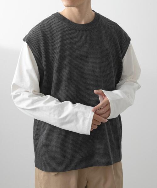 ITEMS URBANRESEARCH（アイテムズ アーバンリサーチ）の「ワッフルニットベスト＋ロングTシャツSET（ニット/セーター・メンズ・ブラック/ベージュ/チャコールグレー・LARGE/MEDIUM）」の8枚目の写真