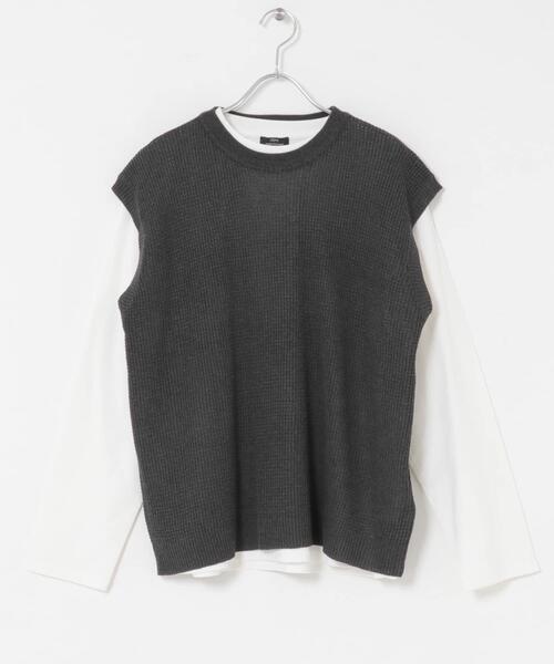 ITEMS URBANRESEARCH（アイテムズ アーバンリサーチ）の「ワッフルニットベスト＋ロングTシャツSET（ニット/セーター・メンズ・ブラック/ベージュ/チャコールグレー・LARGE/MEDIUM）」の14枚目の写真