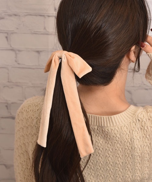 float】光沢 ベロア ロング リボン ヘアゴム（ヘアゴム）｜TONE SELECT