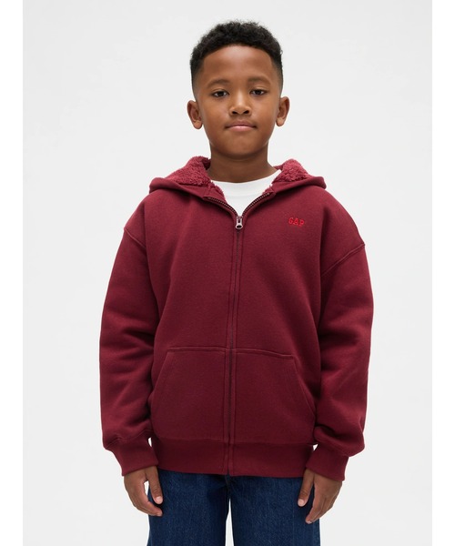 GAPパーカー　ワインレッド　ギャップ GAP赤パーカー セール】リラックスフィット 裏ボア Gapロゴ ジップアップパーカー
