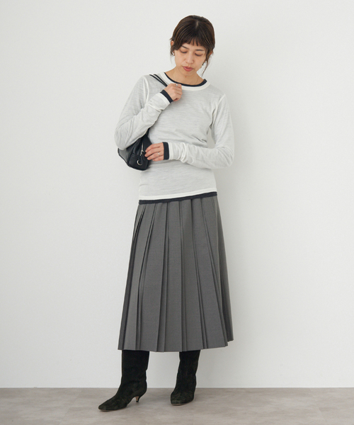 IENA(イエナ)の「ストレッチプリーツスカート(スカート・レディース・ライトグレー/ネイビー・36/38)」の3枚目の写真