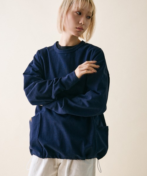 rehacer(レアセル)の「rehacer : Loop Weel Multi Pocket CS / ループ ウイール(吊り編み) マルチポケット カットソー(Tシャツ/カットソー・レディース・ネイビー/オレンジ/ホワイト/グリーン・MEDIUM/SMALL)」の4枚目の写真
