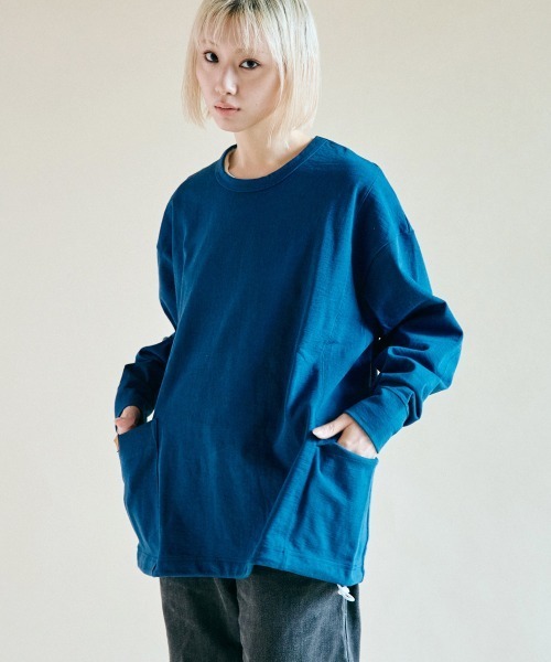 rehacer(レアセル)の「rehacer : Loop Weel Multi Pocket CS / ループ ウイール(吊り編み) マルチポケット カットソー(Tシャツ/カットソー・レディース・ネイビー/オレンジ/ホワイト/グリーン・MEDIUM/SMALL)」の6枚目の写真