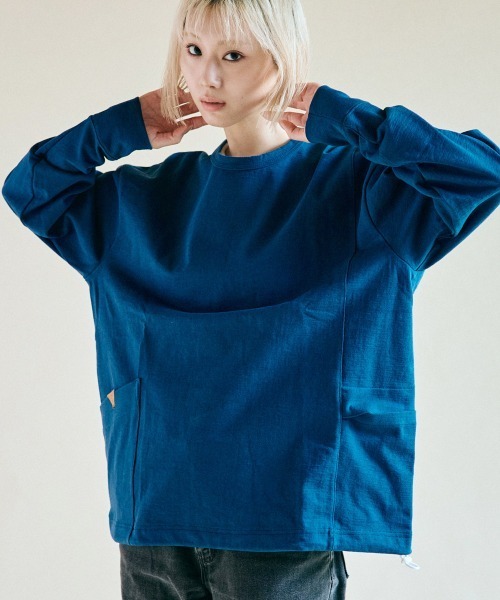 rehacer(レアセル)の「rehacer : Loop Weel Multi Pocket CS / ループ ウイール(吊り編み) マルチポケット カットソー(Tシャツ/カットソー・レディース・ネイビー/オレンジ/ホワイト/グリーン・MEDIUM/SMALL)」の8枚目の写真
