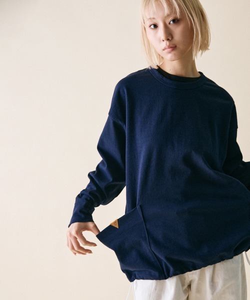 rehacer(レアセル)の「rehacer : Loop Weel Multi Pocket CS / ループ ウイール(吊り編み) マルチポケット カットソー(Tシャツ/カットソー・レディース・ネイビー/オレンジ/ホワイト/グリーン・MEDIUM/SMALL)」の12枚目の写真