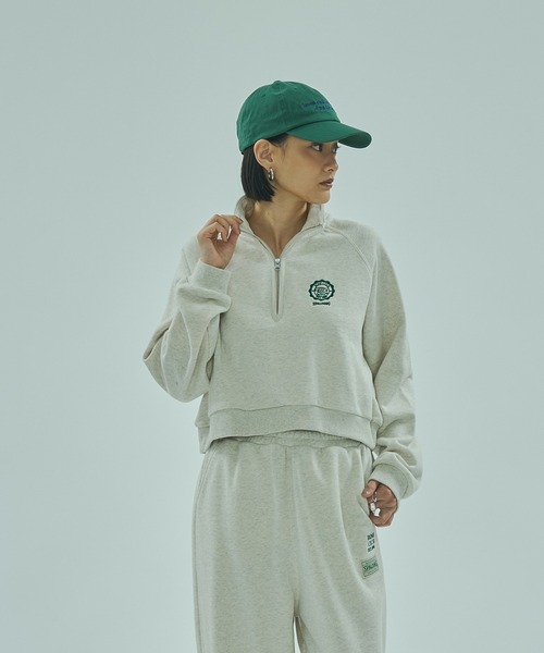 SPALDING（スポルディング）の「(SPALDING x ROSE BUD)ATHLETIC CLUB HALF ZIP（スウェット・レディース・オフホワイト/チャコール・ONE SIZE）」の3枚目の写真
