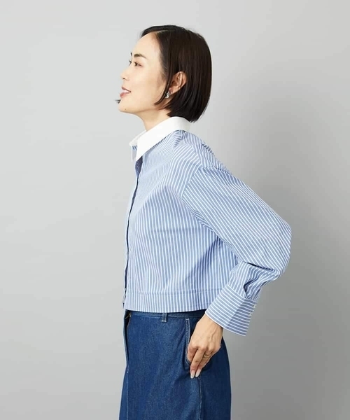 MICHEL KLEIN（ミッシェル・クラン）の「[2WAY]クレリックオーバーサイズストライプシャツ（シャツ/ブラウス・レディース・ブルー/グレイッシュベージュ・38）」の16枚目の写真