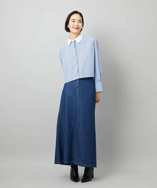 MICHEL KLEIN（ミッシェル・クラン）の「[2WAY]クレリックオーバーサイズストライプシャツ（シャツ/ブラウス・レディース・ブルー/グレイッシュベージュ・38）」の17枚目の写真