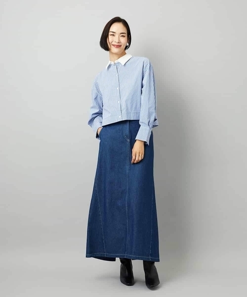 MICHEL KLEIN（ミッシェル・クラン）の「[2WAY]クレリックオーバーサイズストライプシャツ（シャツ/ブラウス・レディース・ブルー/グレイッシュベージュ・38）」の18枚目の写真