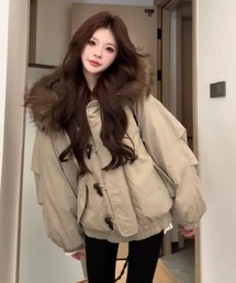 ふわふわファーフード付 中綿 ミドルアウター