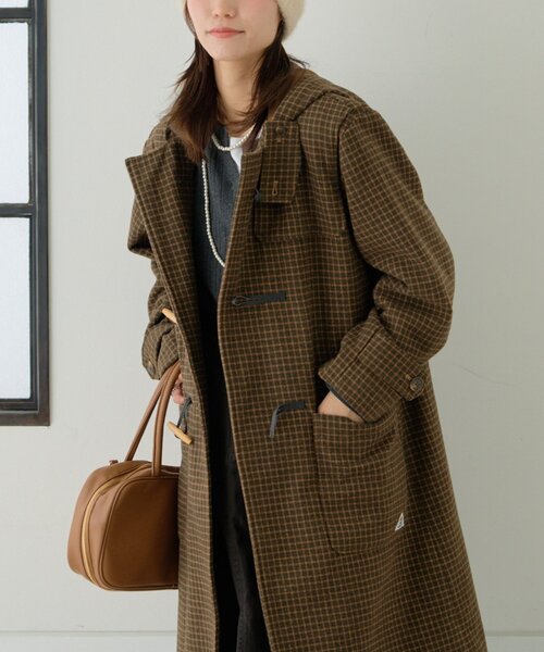 軽量で暖かい】【GEVACO】チェック柄ダッフルロングコート（ダッフル