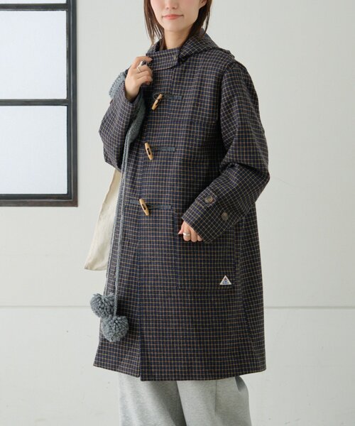 軽量で暖かい】【GEVACO】チェック柄ダッフルロングコート（ダッフル
