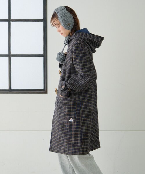 軽量で暖かい】【GEVACO】チェック柄ダッフルロングコート（ダッフル