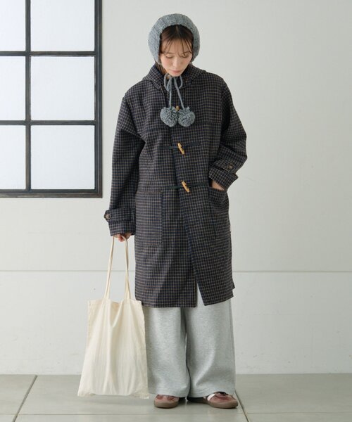 軽量で暖かい】【GEVACO】チェック柄ダッフルロングコート（ダッフル