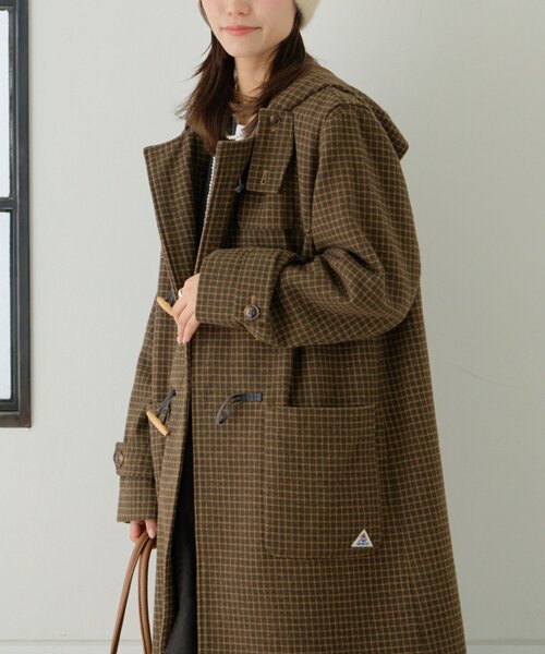 軽量で暖かい】【GEVACO】チェック柄ダッフルロングコート（ダッフル