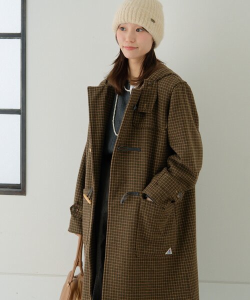 軽量で暖かい】【GEVACO】チェック柄ダッフルロングコート（ダッフル