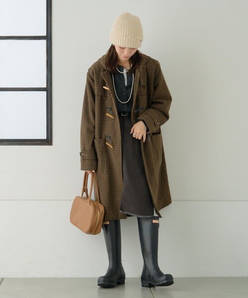 軽量で暖かい】【GEVACO】チェック柄ダッフルロングコート（ダッフル