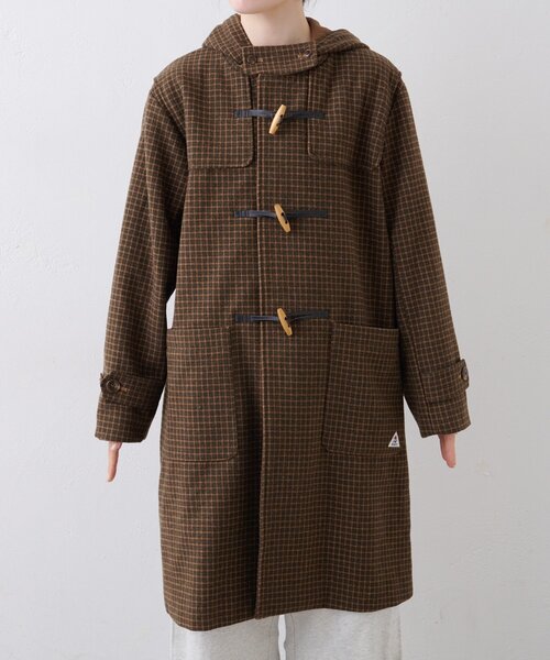 軽量で暖かい】【GEVACO】チェック柄ダッフルロングコート（ダッフル