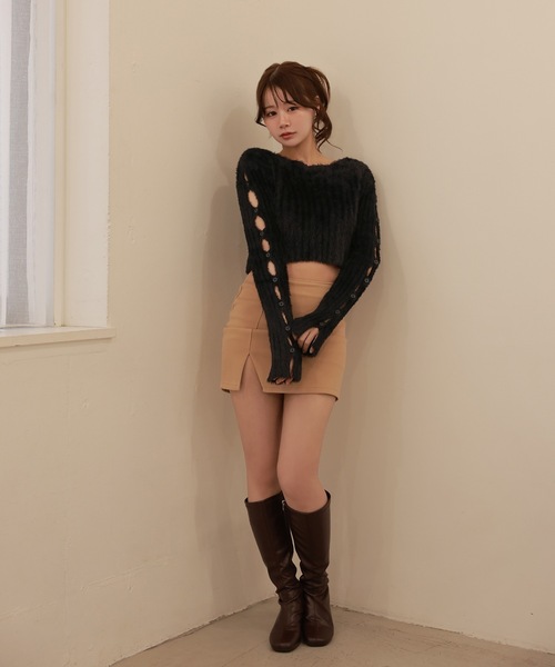 M DOLLY(エムドリー)の「open sleeve Bellezza shaggy tops /オープンスリーブベレッツァシャギートップス(ニット/セーター・レディース・グレー/ピンク/ブラック・FREE)」の7枚目の写真