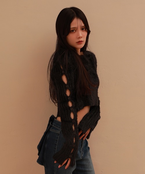M DOLLY(エムドリー)の「open sleeve Bellezza shaggy tops /オープンスリーブベレッツァシャギートップス(ニット/セーター・レディース・グレー/ピンク/ブラック・FREE)」の10枚目の写真
