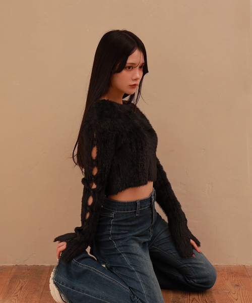 M DOLLY(エムドリー)の「open sleeve Bellezza shaggy tops /オープンスリーブベレッツァシャギートップス(ニット/セーター・レディース・グレー/ピンク/ブラック・FREE)」の11枚目の写真