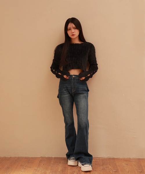 M DOLLY(エムドリー)の「open sleeve Bellezza shaggy tops /オープンスリーブベレッツァシャギートップス(ニット/セーター・レディース・グレー/ピンク/ブラック・FREE)」の12枚目の写真