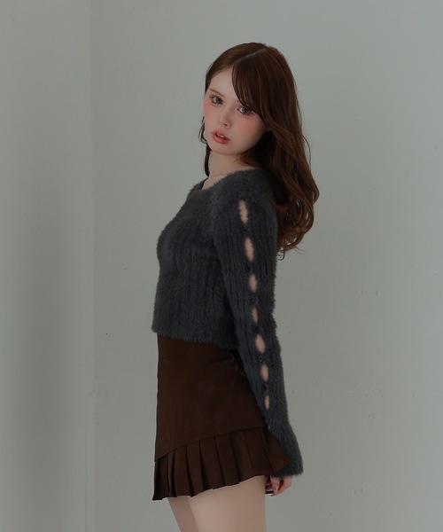 M DOLLY(エムドリー)の「open sleeve Bellezza shaggy tops /オープンスリーブベレッツァシャギートップス(ニット/セーター・レディース・グレー/ピンク/ブラック・FREE)」の13枚目の写真