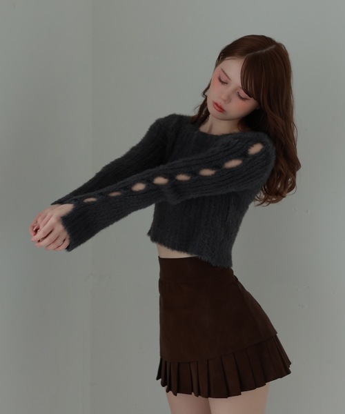 M DOLLY(エムドリー)の「open sleeve Bellezza shaggy tops /オープンスリーブベレッツァシャギートップス(ニット/セーター・レディース・グレー/ピンク/ブラック・FREE)」の14枚目の写真