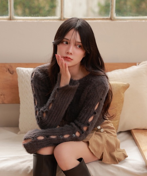 M DOLLY(エムドリー)の「open sleeve Bellezza shaggy tops /オープンスリーブベレッツァシャギートップス(ニット/セーター・レディース・グレー/ピンク/ブラック・FREE)」の20枚目の写真