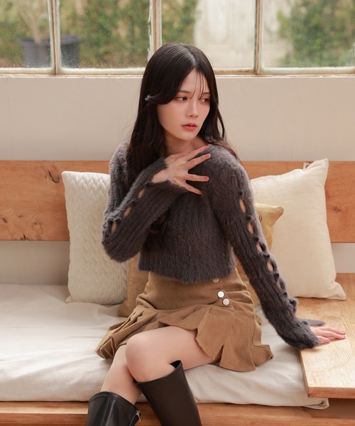 M DOLLY(エムドリー)の「open sleeve Bellezza shaggy tops /オープンスリーブベレッツァシャギートップス(ニット/セーター・レディース・グレー/ピンク/ブラック・FREE)」の21枚目の写真