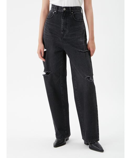 Mila Owen(ミラオーウェン)の「カットアウトダメージセミワイドデニム(デニムパンツ・レディース・ブラック/ライトブルー・0/1/00)」の4枚目の写真