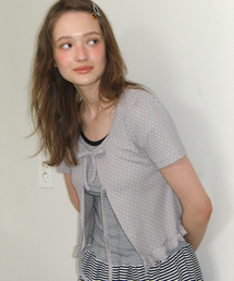 MINI DOT RIBBON COTTON CARDIGAN GREY