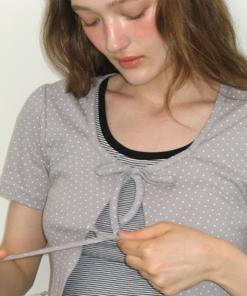RONRON(ロンロン)の「MINI DOT RIBBON COTTON CARDIGAN GREY(カーディガン/ボレロ・レディース・その他・FREE)」の4枚目の写真