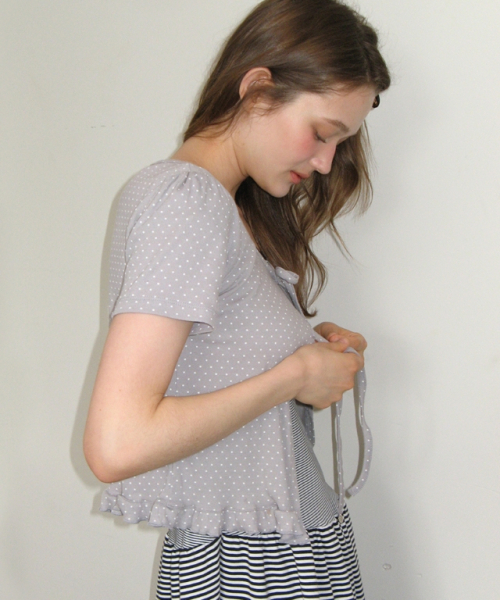 RONRON(ロンロン)の「MINI DOT RIBBON COTTON CARDIGAN GREY(カーディガン/ボレロ・レディース・その他・FREE)」の5枚目の写真