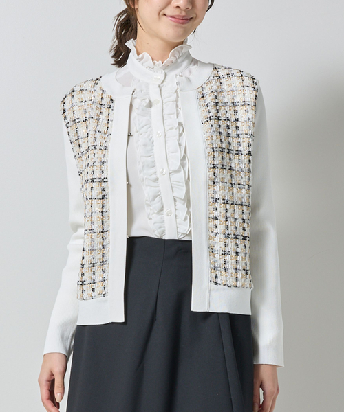 【NARACAMICIE】ラメツィードドッキングクルーカーディガン