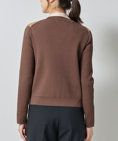 NARACAMICIE（ナラカミーチェ）の「【NARACAMICIE】ラメツィードドッキングクルーカーディガン（カーディガン/ボレロ・レディース・ブラウン/ホワイト/ブラック・M/XL）」の9枚目の写真