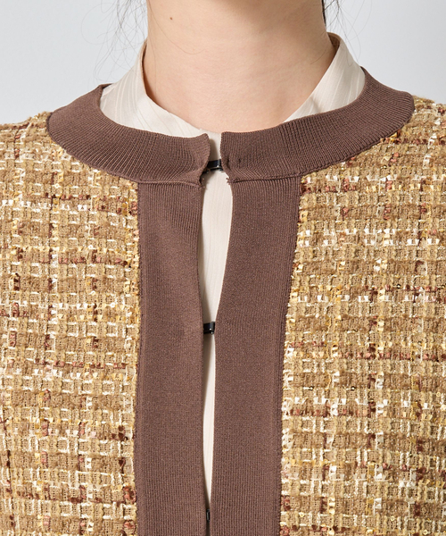 NARACAMICIE（ナラカミーチェ）の「【NARACAMICIE】ラメツィードドッキングクルーカーディガン（カーディガン/ボレロ・レディース・ブラウン/ホワイト/ブラック・M/XL）」の10枚目の写真