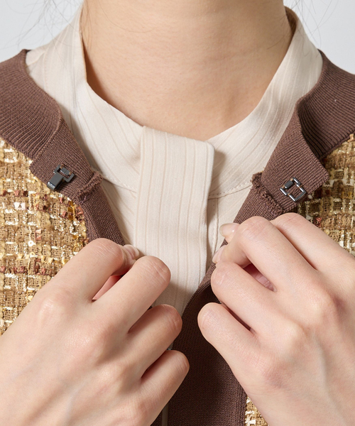 NARACAMICIE（ナラカミーチェ）の「【NARACAMICIE】ラメツィードドッキングクルーカーディガン（カーディガン/ボレロ・レディース・ブラウン/ホワイト/ブラック・M/XL）」の11枚目の写真