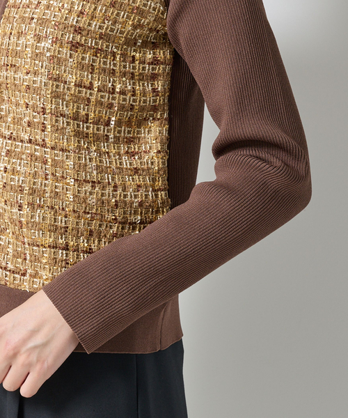 NARACAMICIE（ナラカミーチェ）の「【NARACAMICIE】ラメツィードドッキングクルーカーディガン（カーディガン/ボレロ・レディース・ブラウン/ホワイト/ブラック・M/XL）」の12枚目の写真