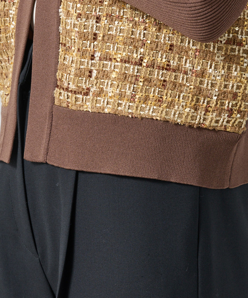 NARACAMICIE（ナラカミーチェ）の「【NARACAMICIE】ラメツィードドッキングクルーカーディガン（カーディガン/ボレロ・レディース・ブラウン/ホワイト/ブラック・M/XL）」の13枚目の写真