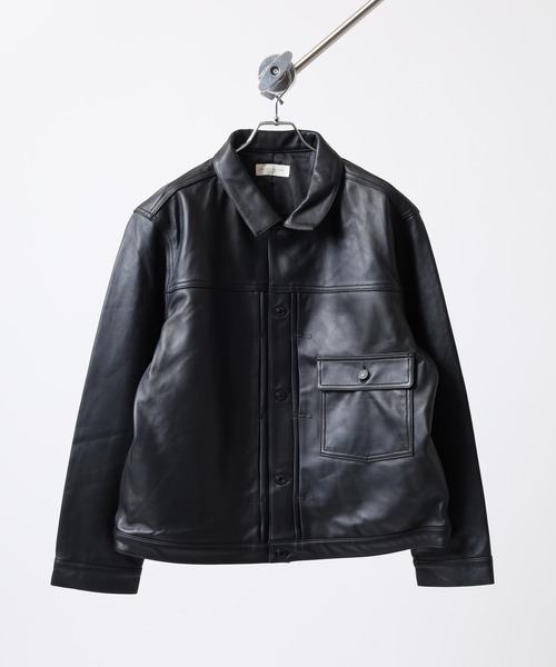 many men many mind（メニーメンメニーマインド）の「MANYMENMANYMINDS ラムレザートラッカージャケット（ライダースジャケット・メンズ・ブラック・M/L/XL）」の2枚目の写真