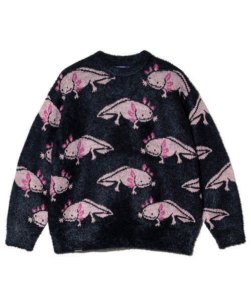 go slow caravan（ゴースローキャラバン）の「ウーパールーパーシャギー MIX ジャガードニットBIGセーター（ニット/セーター・メンズ・ライトブルー/ブラック・MEDIUM/LARGE/X-LARGE）」の8枚目の写真