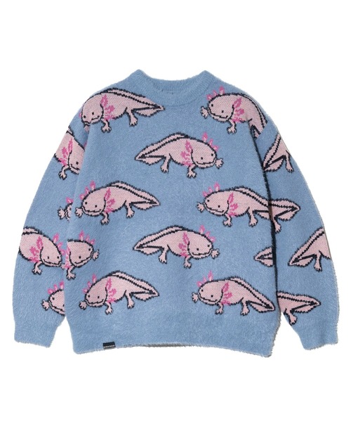 go slow caravan（ゴースローキャラバン）の「ウーパールーパーシャギー MIX ジャガードニットBIGセーター（ニット/セーター・メンズ・ライトブルー/ブラック・MEDIUM/LARGE/X-LARGE）」の11枚目の写真