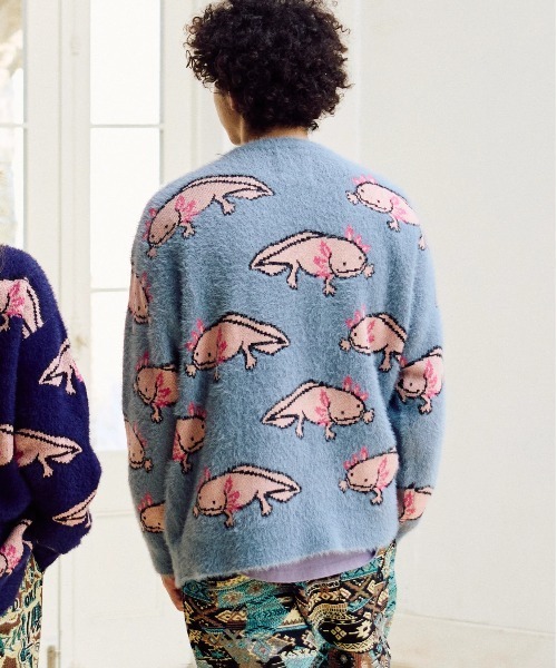 go slow caravan（ゴースローキャラバン）の「ウーパールーパーシャギー MIX ジャガードニットBIGセーター（ニット/セーター・メンズ・ライトブルー/ブラック・MEDIUM/LARGE/X-LARGE）」の15枚目の写真