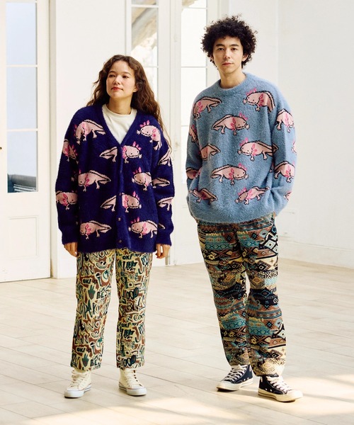 go slow caravan（ゴースローキャラバン）の「ウーパールーパーシャギー MIX ジャガードニットBIGセーター（ニット/セーター・メンズ・ライトブルー/ブラック・MEDIUM/LARGE/X-LARGE）」の17枚目の写真