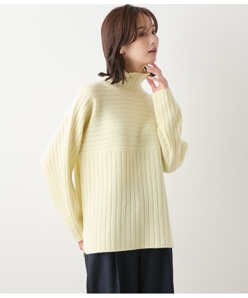 セール】ウールカシミヤ リブハイネックニットプルオーバー（ニット
