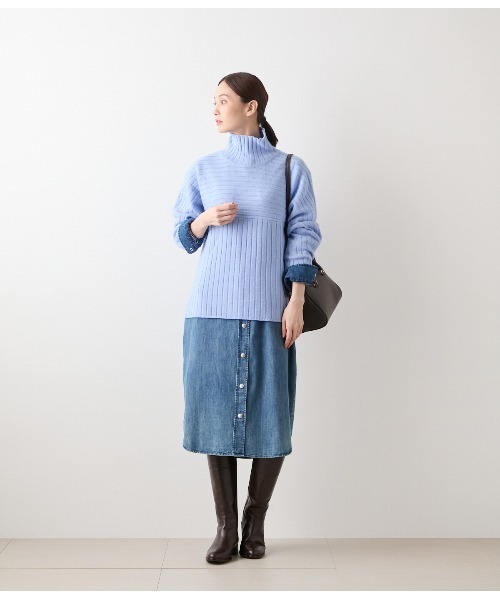 NEWYORKER(ニューヨーカー)の「ウールカシミヤ リブハイネックニットプルオーバー(ニット/セーター・レディース・イエロー/ブラウン/グリーン/サックスブルー・M/L)」の8枚目の写真