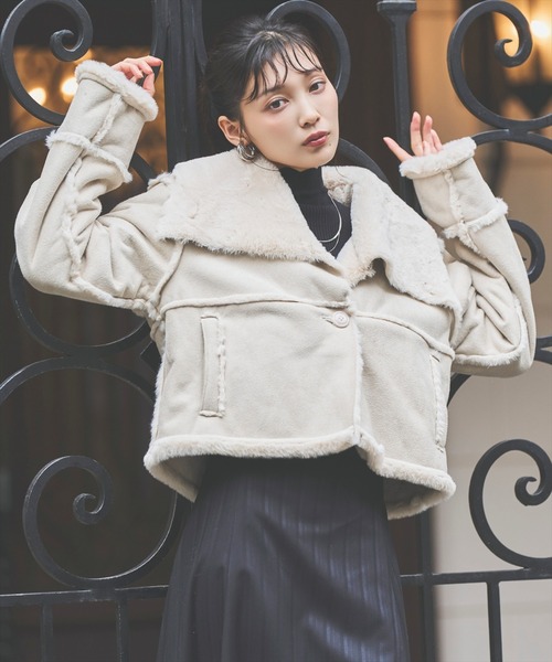 ムートンコート sankyo shokai（三京商会） ムートン コート ボトルネック 七分袖