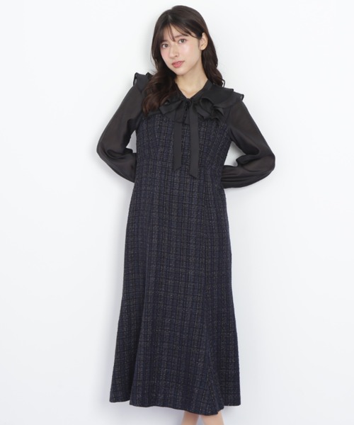 JILL by JILL STUART(ジルバイジルスチュアート)の「◇ ブラウスドッキングツィードワンピース(ワンピース・レディース・ネイビー/ホワイト・SMALL/MEDIUM)」の1枚目の写真
